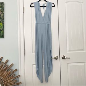 Juniper Blu Light Blue Double V Knit Jumpsuit